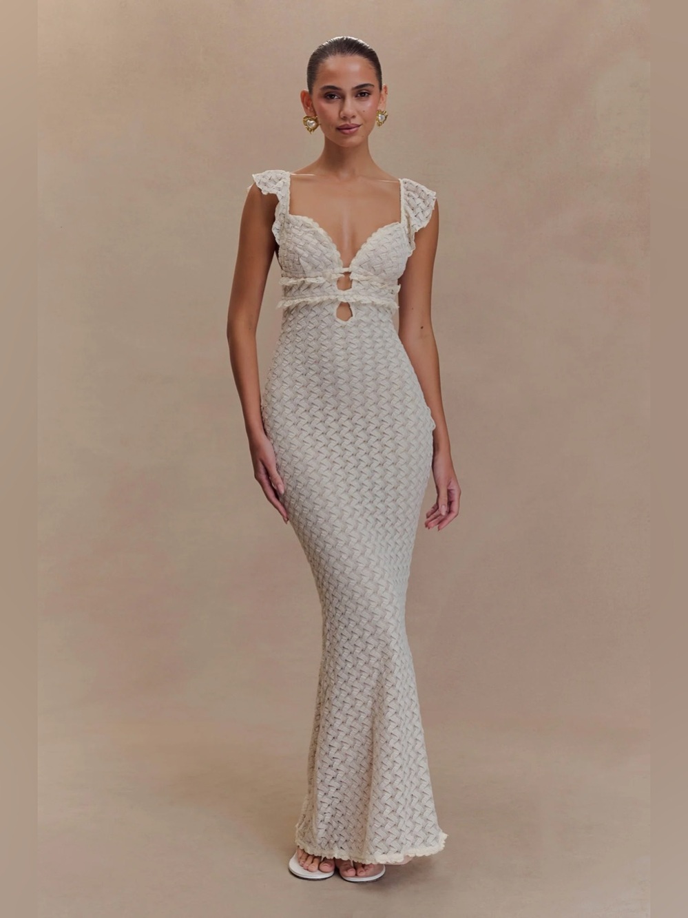 NWT MESHKI SIZE XXS Lace Maxi Dress Ivory BOHO BOHEMIAN CROCHET open back